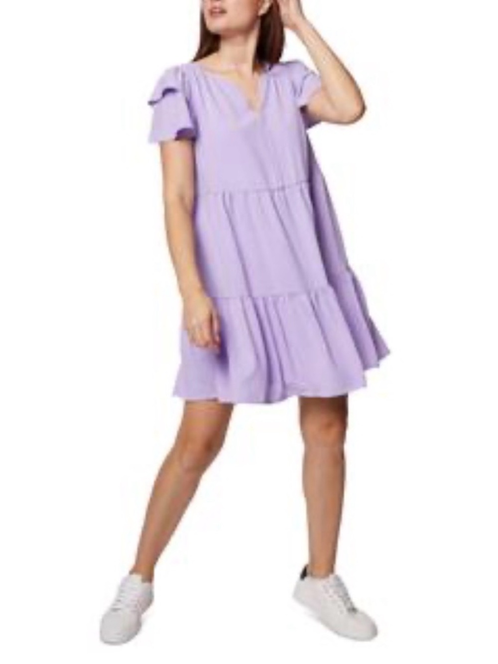 BCBGeneration Lavender Tiered V-Neck Mini Dress